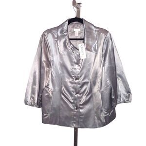 Chico's 2  Silver Satin Fully Lined Special Occasion Jacket NWT
